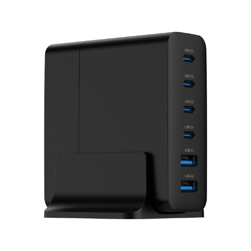 GEMBIRD 6-PORTOWA SZYBKA ŁADOWARKA SIECIOWA GAN (PD) 6XUSB (2X USB-A + 4X USB-C), 75W, CZARNA GEMBIRD 6-PORTOWA SZYBKA ŁADOWARKA SIECIOWA GAN (PD) 6XUSB (2X USB-A + 4X USB-C), 75W, CZARNA