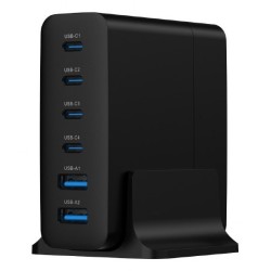 GEMBIRD 6-PORTOWA SZYBKA ŁADOWARKA SIECIOWA GAN (PD) 6XUSB (2X USB-A + 4X USB-C), 75W, CZARNA