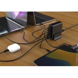 GEMBIRD 6-PORTOWA SZYBKA ŁADOWARKA SIECIOWA GAN (PD) 6XUSB (2X USB-A + 4X USB-C), 75W, CZARNA