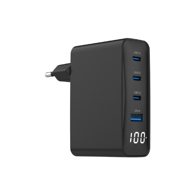 GEMBIRD 4-PORTOWA SZYBKA ŁADOWARKA SIECIOWA GAN (PD) USB (3X USB-A + 1X USB TYP-C) 100W, CZARNA