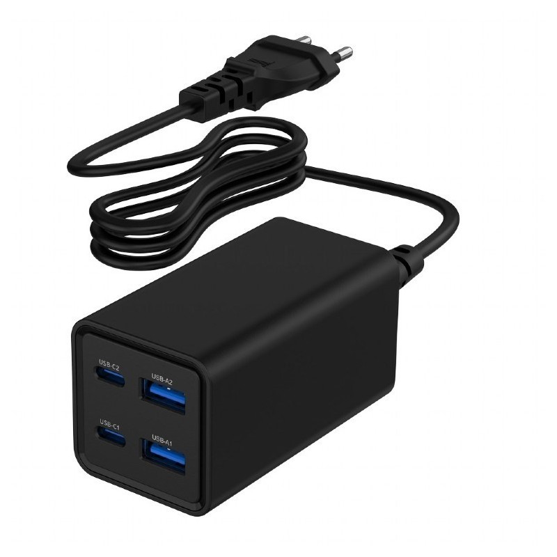 GEMBIRD 4-PORTOWA SZYBKA ŁADOWARKA SIECIOWA GAN (PD) USB (2X USB-A + 2X USB-C), 65W, CZARNA