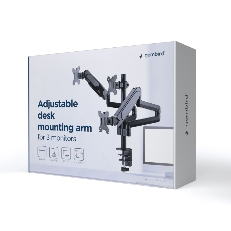 GEMBIRD BIURKOWE REGULOWANE RAMIĘ/UCHWYT NA 3 MONITORY 17-27, VESA 100X100MM, DO 7 KG GEMBIRD BIURKOWE REGULOWANE RAMIĘ/UCHWYT NA 3 MONITORY 17-27, VESA 100X100MM, DO 7 KG