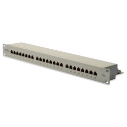 Digitus Panel krosowy (patch panel) 19'' 24x RJ45, LSA poziom, kat.5e, ekranowany, 1U, szary, prowadnica kabli
