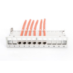 Panel krosowy modularny desktop 12x keystone, ekranowany, szary, prowadnica kabli, pola opisowe