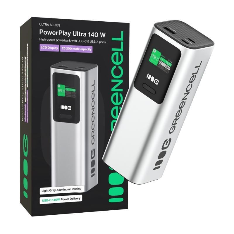 Powerbank Greencell PowerPlay Ultra 25200mAh Szybkie Ładowanie 140W 2x USB-C PD 1x USB-A