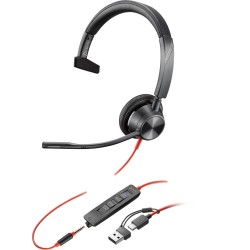 POLY Jednouszny zestaw słuchawkowy Blackwire 3315 USB-C z certyfikatem Microsoft Teams + wtyczka 3,5 mm + przejściówka USB-C/A