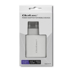 Qoltec 51715 Ładowarka sieciowa | 63W | 5-20V | 1.5-3A | USB typ C PD | USB QC 3.0 | Biała