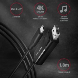 Axagon RVC-DPC adapter kablowy 1,8 m USB Type-C DisplayPort Czarny