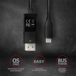 Axagon RVC-DPC adapter kablowy 1,8 m USB Type-C DisplayPort Czarny