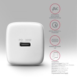 Axagon ACU-PD30W wall charger 1x QC3.0/AFC/FCP/PD type-C 30W white Telefon komórkowy, Smartfon, Smartwatch, Tablet, Uniwersalne