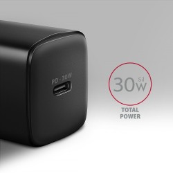 Axagon ACU-PD30 kroviklis jungiama tinkl PD 30W, 1x port USB-C, PD3.0/QC3.0/AFC/FCP/Apple Juoda Telefon komórkowy, Smartfon,