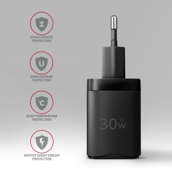 Axagon ACU-PD30 kroviklis jungiama tinkl PD 30W, 1x port USB-C, PD3.0/QC3.0/AFC/FCP/Apple Juoda Telefon komórkowy, Smartfon,