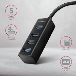 Axagon HUE-M1AL huby i koncentratory USB 3.2 Gen 1 (3.1 Gen 1) Type-A 5000 Mbit/s Czarny