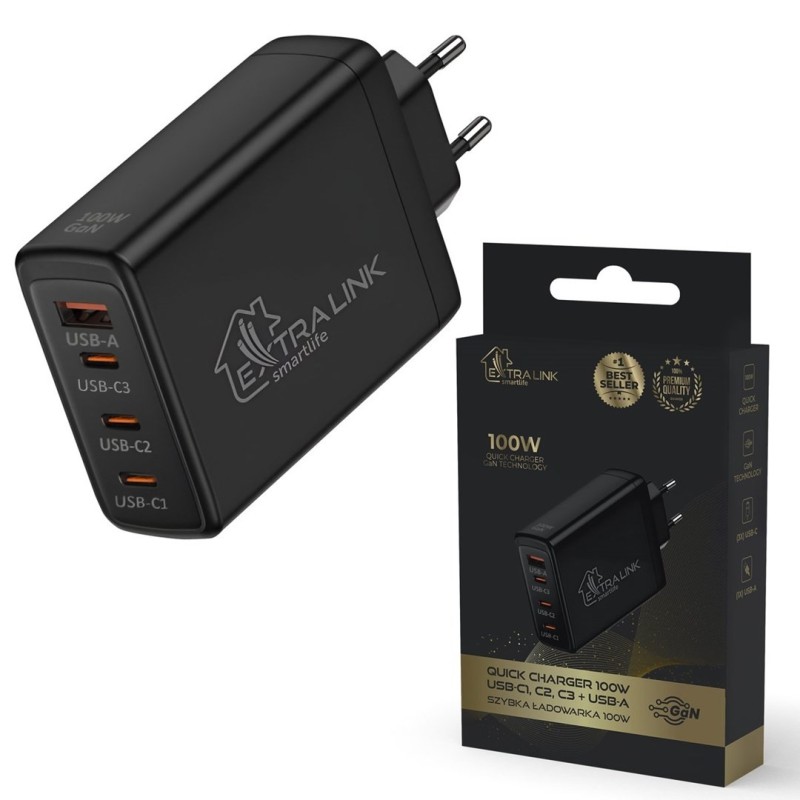 Extralink Smart Life Fast Charger 100W GaN | Ładowarka | 3x USB-C, USB-A, CHARESL01