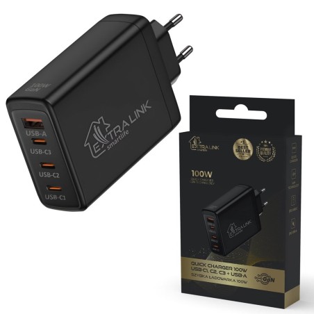 Extralink Smart Life Fast Charger 100W GaN | Ładowarka | 3x USB-C, USB-A, CHARESL01