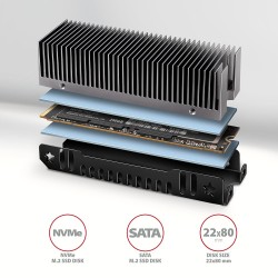 Axagon CLR-M2XT M.2 SSD Passivkühler Aluminium - 2280 M.2 NVMe SSD, Dysk SSD Radiator Czarny, Szary 1 szt.