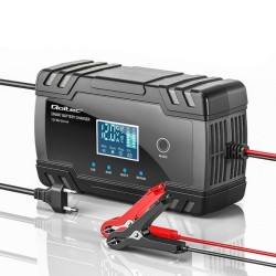 Qoltec 52490 Inteligentna mikroprocesorowa ładowarka 12V 8A | 24V 4A| Prostownik z funkcją naprawy do akumulatora AGM GEL | LCD