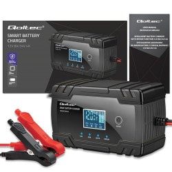 Qoltec 52490 Inteligentna mikroprocesorowa ładowarka 12V 8A | 24V 4A| Prostownik z funkcją naprawy do akumulatora AGM GEL | LCD