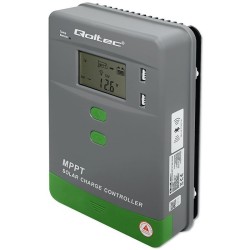 Solarny regulator ładowania MPPT z czujnikiem temperatury Qoltec 30A 12V/24V LCD 2xUSB Bluetooth APP GEL LiFePO4