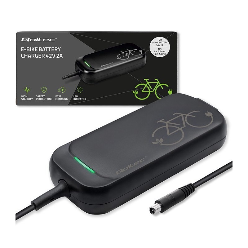Qoltec Szybka Ładowarka do roweru skutera elektrycznego XIAOMI 36V | 42V | 2A | 8.0*8.0mm+pin | wodoodporna +kabel zasilający