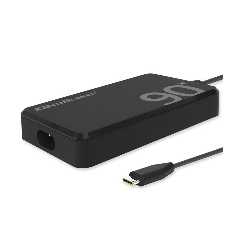 Qoltec Ładowarka sieciowa 90W GaN Super Fast SLIM | PD | 5-20V | 4.5A | USB-C 3.1 | Laptop | MacBook | Smartfon | + kabel