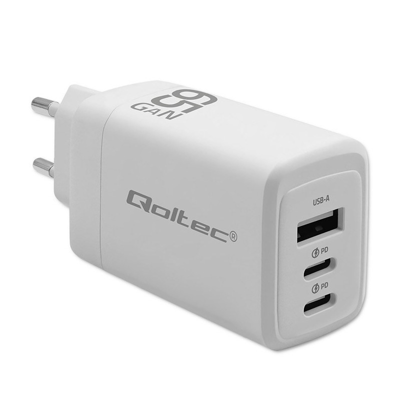 Ładowarka sieciowa Qoltec 65W GaN biała