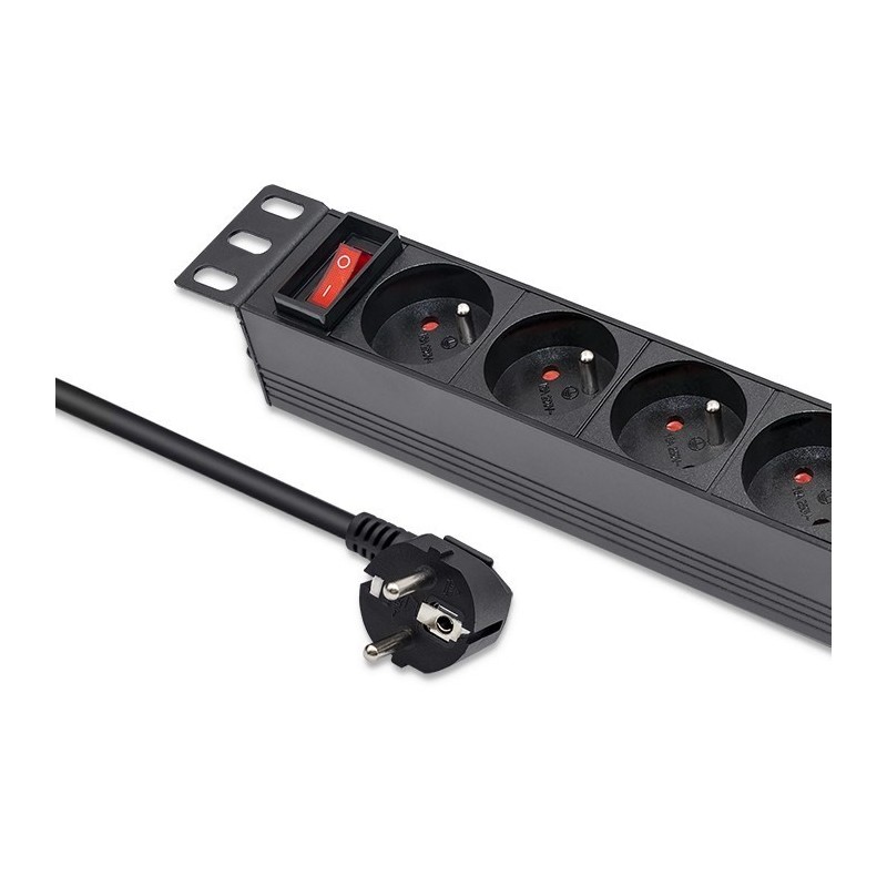 Qoltec Aluminiowa Listwa zasilająca PDU do RACK 10'' | 1U | 16A | 4xFRENCH | 1.8m