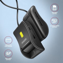 Axagon CRE-SM3SD USB Smart card & SD/microSD/SIM Flat czytnik do kart chipowych Wewnętrzna USB 2.0 Czarny