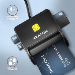 Axagon CRE-SM3SD USB Smart card & SD/microSD/SIM Flat czytnik do kart chipowych Wewnętrzna USB 2.0 Czarny