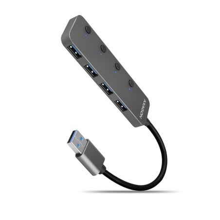 Axagon HUE-MSA Superspeed USB-A Switch Hub 4x USB 3.0 aktiv - 20cm schwarz USB 3.2 Gen 1 (3.1 Gen 1) Type-A 5000 Mbit/s Szary
