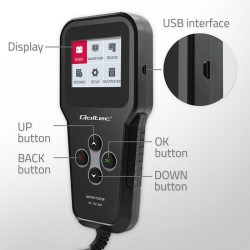 QOLTEC TESTER AKUMULATORA CYFROWY 3W1 Z LCD | 6V | 12V | 24V | 30AH-200AH