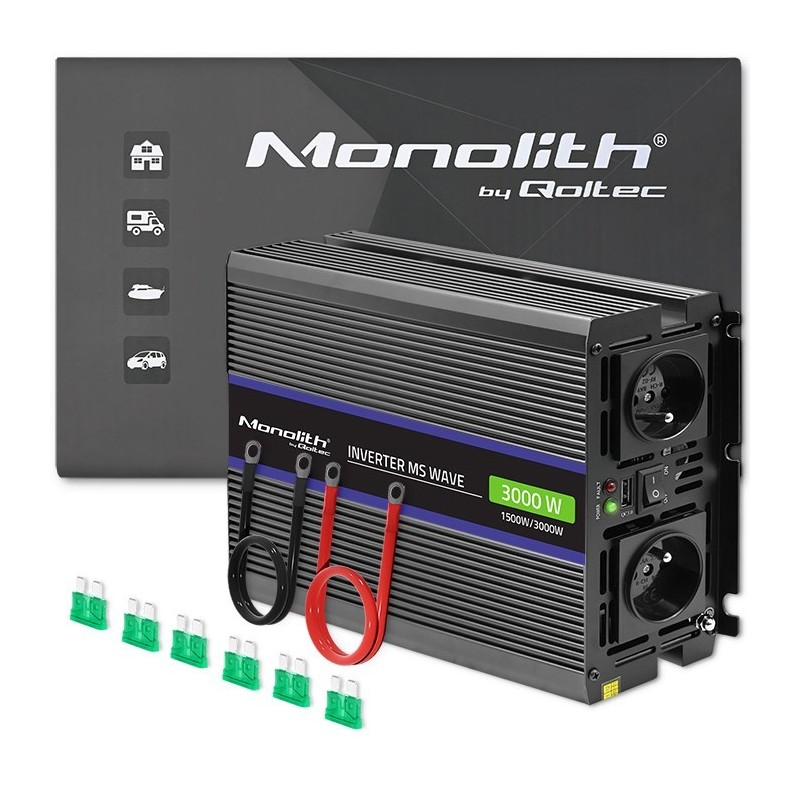 Qoltec Przetwornica napięcia Monolith 3000 MS Wave | 12V na 230V | 1500/3000W | USB Qoltec Przetwornica napięcia Monolith 3000 MS Wave | 12V na 230V | 1500/3000W | USB