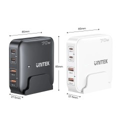 Sieciowa ładowarka GaN - Unitek P1228AWH01-EU | 70W 2x USB-C 2x USB-A