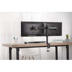 DIGITUS UCHWYT BIURKOWY PODWÓJNY Z ZACISKIEM 2XLCD MAX. 32" MAX. OBCIĄŻENIE 2X 8KG UCHYLNO-OBROTOWY CZARNY DA-90400