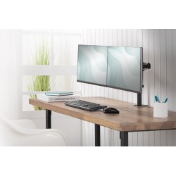 DIGITUS UCHWYT BIURKOWY PODWÓJNY Z ZACISKIEM 2XLCD MAX. 32" MAX. OBCIĄŻENIE 2X 8KG UCHYLNO-OBROTOWY CZARNY DA-90400