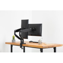 Ramię biurkowe podwójne (zacisk) 2xLCD max. 32"max. 2x 9kg uchylno-obrotowe czarny