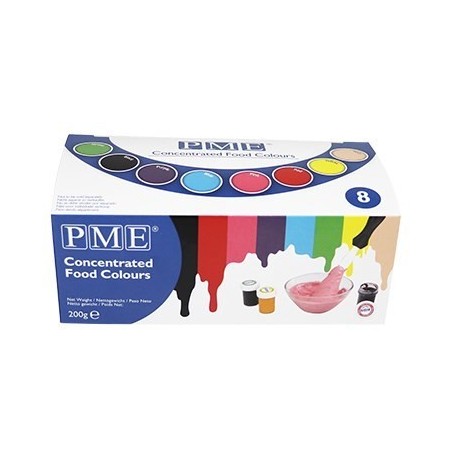 PME Paste Colour 8 Colour Set 200 g Pasta (substancja) Czarny, Niebieski, Brązowy, Zielony, Różowy, Fioletowy, Czerwony, Żółty