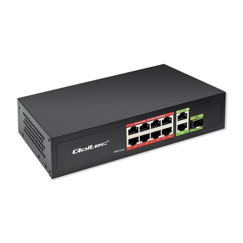 Qoltec Przełącznik sieciowy SWITCH FAST Ethernet PoE 8x RJ45 PoE 2x RJ45 Uplink 1x SFP | 120W | 1000 Mb/s Qoltec Przełącznik sieciowy SWITCH FAST Ethernet PoE 8x RJ45 PoE 2x RJ45 Uplink 1x SFP | 120W | 1000 Mb/s