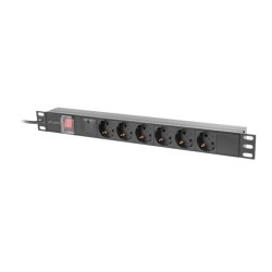 Lanberg PDU-06F-0200-BK rozdzielacz zasilania PDU 6 x gniazdo sieciowe 1U Czarny