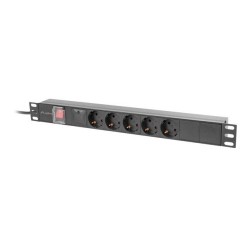 Lanberg PDU-05F-0200-BK rozdzielacz zasilania PDU 5 x gniazdo sieciowe 1U Czarny