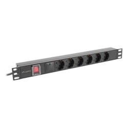 Lanberg PDU-06F-0200-IEC-BK rozdzielacz zasilania PDU 6 x gniazdo sieciowe 1U Czarny