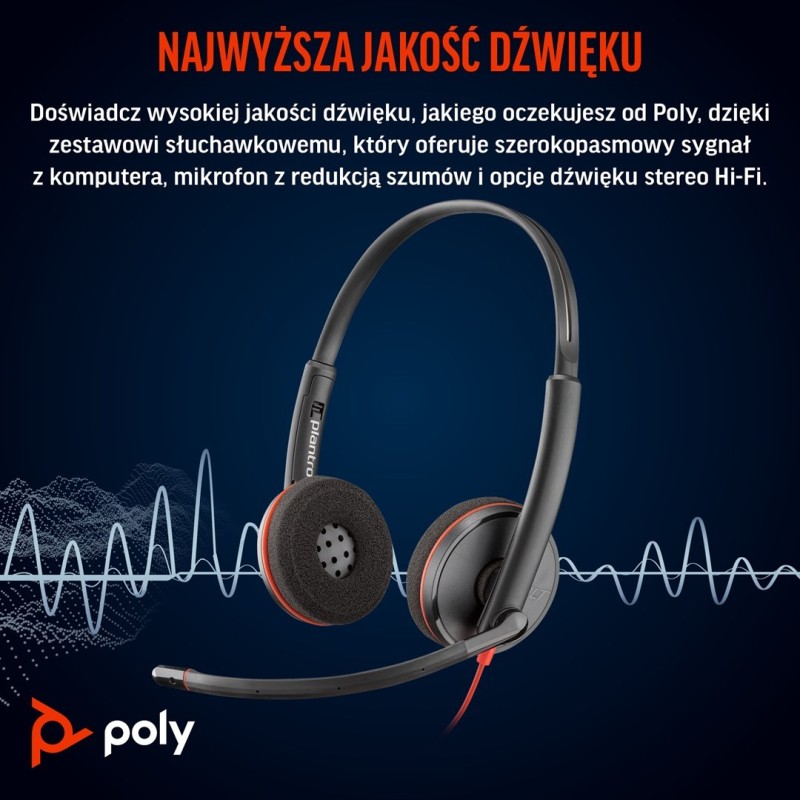 Słuchawki Poly Blackwire 3220 Stereo Wired Headset, USB-C, USB-C/A Adapter (Bulk), Black Słuchawki Poly Blackwire 3220 Stereo Wired Headset, USB-C, USB-C/A Adapter (Bulk), Black
