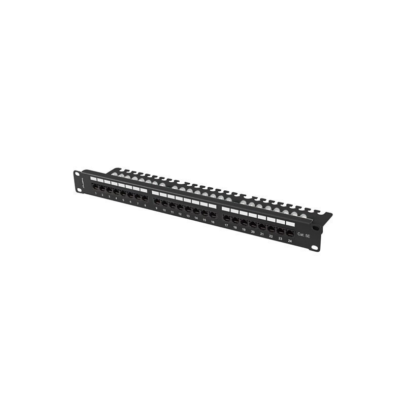 PATCH PANEL 24 PORT 1U 19" KAT.5E UTP Z ORGANIZEREM KABLOWYM CZARNY LANBERG