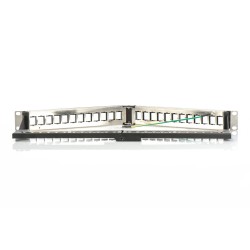 Digitus Panel krosowy (patch panel) kątowy 19" 24x keystone, ekranowany, 1U, czarny, prowadnica kabli, pola opisowe