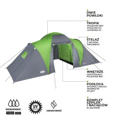 Namiot kempingowy NILS CAMP Highland NC6031 6 osobowy zielono-szary