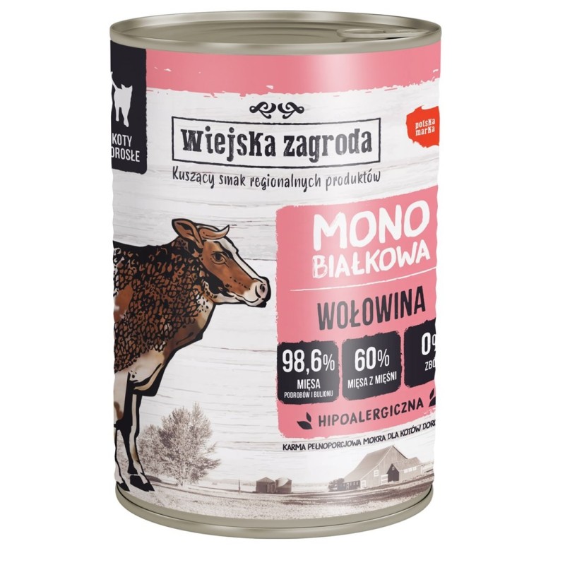 Wiejska Zagroda Monobiałkowa dla kota Wołowina 400g Wiejska Zagroda Monobiałkowa dla kota Wołowina 400g