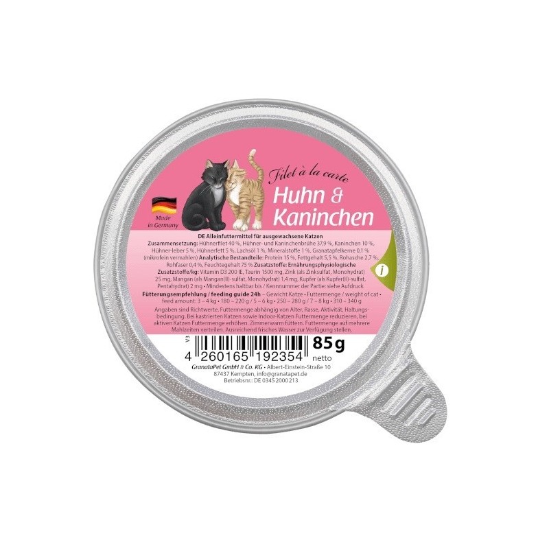 GranataPet Filet a la carte kurczak z królikiem karma dla kota 85g GranataPet Filet a la carte kurczak z królikiem karma dla kota 85g