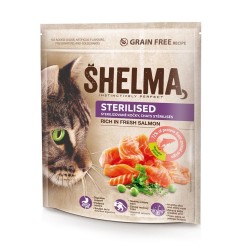 SHELMA karma sucha - pełnoporcjowa bezzbożowa karma dla dorosłych kotów sterylizowanych. Bogata w łososia 750 g