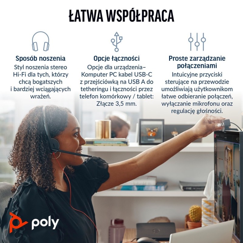 Poly Blackwire 3225 Stereo USB-C Headset +3.5mm Plug +USB-C/A Adapter (Bulk) 8X229A6 Poly Blackwire 3225 Stereo USB-C Headset +3.5mm Plug +USB-C/A Adapter (Bulk) 8X229A6