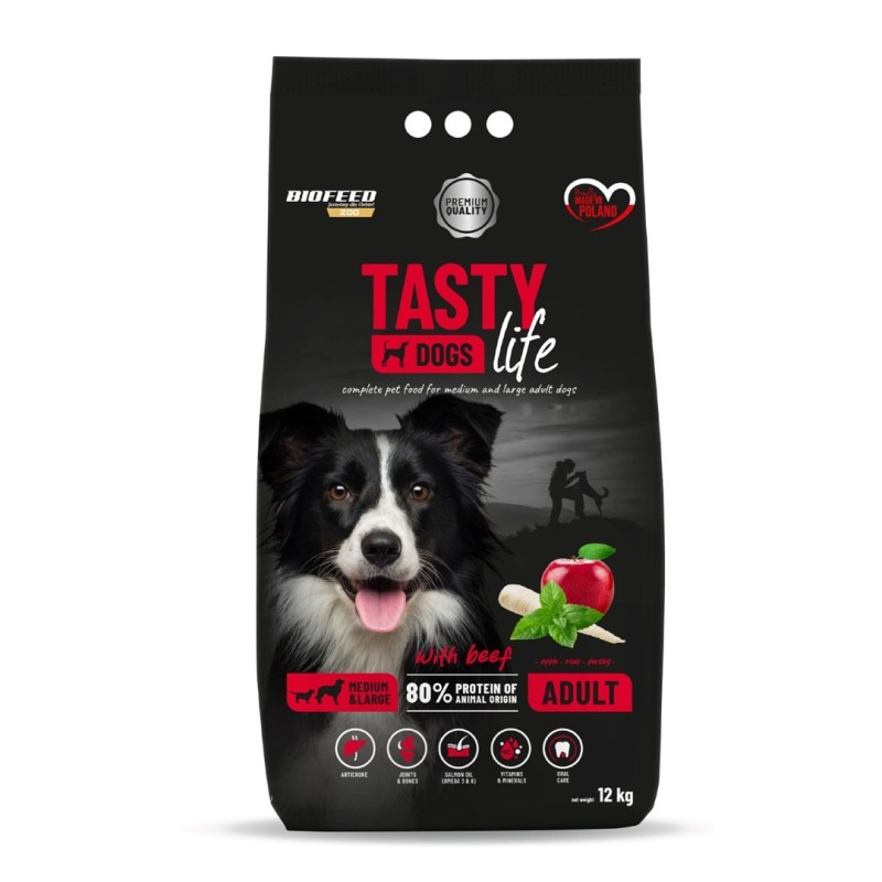 BIOFEED TASTY DOGS LIFE ADULT M&L WITH BEEF 12KG BIOFEED TASTY DOGS LIFE ADULT M&L WITH BEEF 12KG